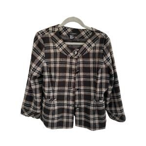 Sandro | Plaid Long Sleeve Button Front Blazer Jacket Brown Gray Black Size XL
